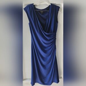 Dressbarn Blue Ruched Cowl Neck Midi Dress